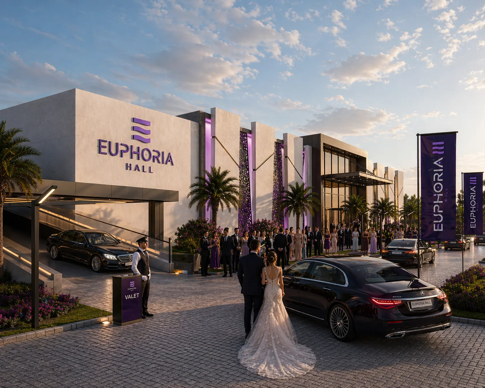 Wedding arrival at Euphoria Hall