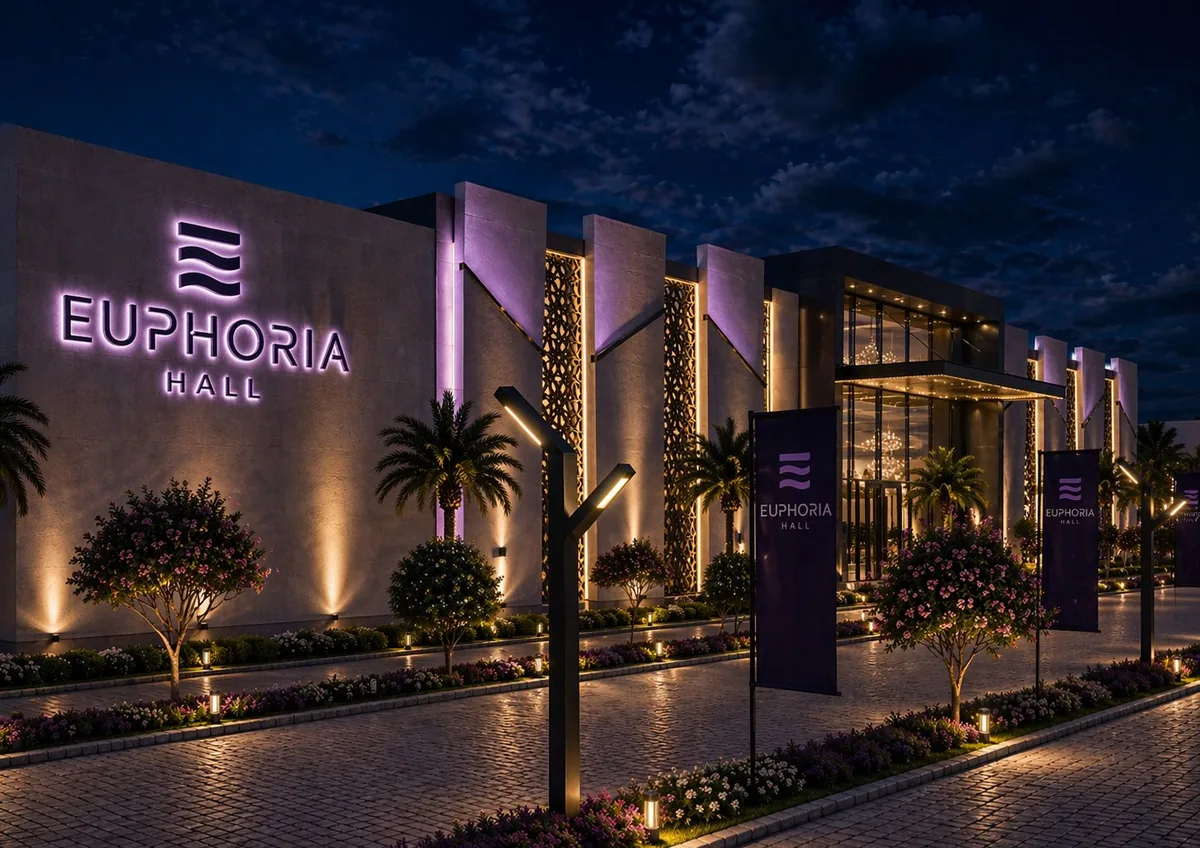 Euphoria Hall and the arena edge at night