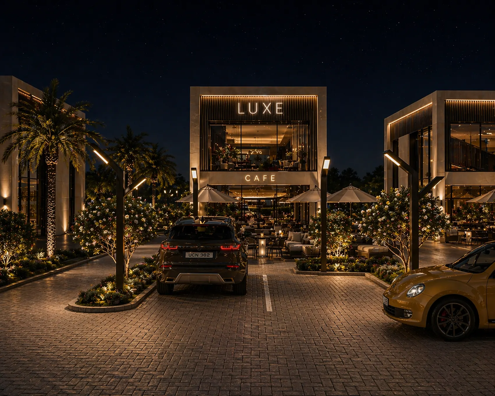 The plaza at night